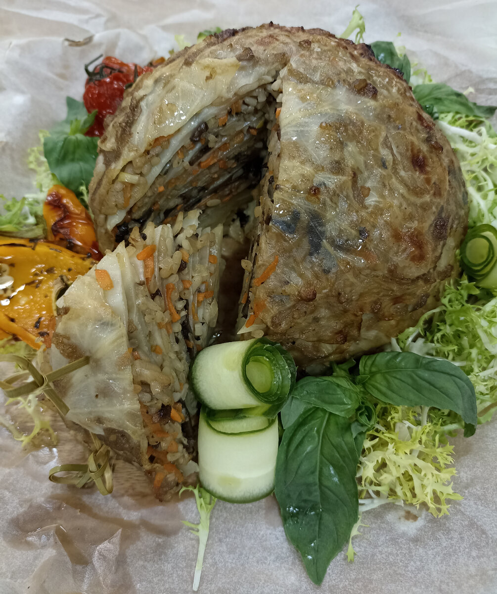 Вкусный постный рецепт: капуста с рисом и грибами